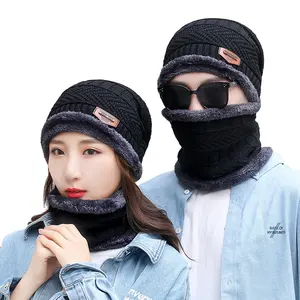 2-Pieces Winter men hat and scarf sets winter knitted hat neck ear protection woolen hat scarf