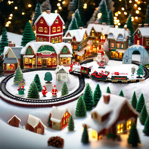 Mini tren eléctrico de Navidad con escena de Papá Noel DIY de 260CM hecho a mano con pista de desmontaje y caja de plástico portátil - Product Image 3