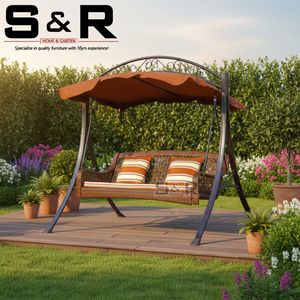 Chaise <span class=keywords><strong>double</strong></span> suspendue pour patio et jardin, cadre en aluminium, coussin imperméable pour 3 personnes, pour cour d'hôtel - Product Image 1