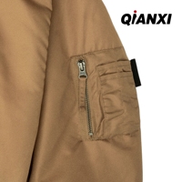 Blouson aviateur MA1 surdimensionné en nylon rembourré kaki pour homme, style streetwear, avec poche sur la manche – Vente en gros OEM personnalisée