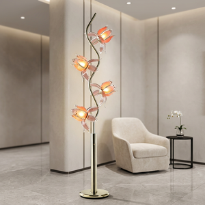 Elegant Pink Lotus Flower Standing <b>Lamp</b> Golden S Curve Pole 4 Lights Decorative <b>Lamp</b> for Reception Area - Product Image 1