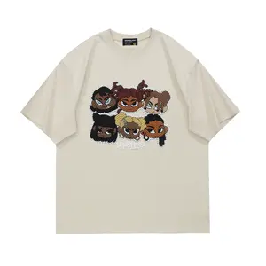high quality custom t-shirt 100% cotton round-neck with collars hip hop t shirt puff print t shirts