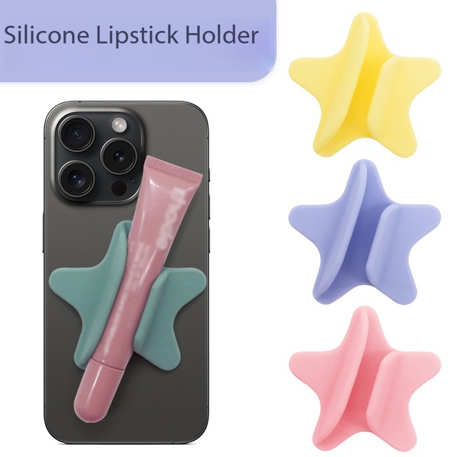 Silicone Star Shape Phone Grip Universal Adhesive Lipstick Holder Lip Balm Pocket Phone Stand Case Accessory for Women Girls