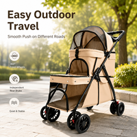 Poussette double pour animaux de compagnie, pliable, pour 2 chats ou chiens, avec deux compartiments, chariot de voyage, auvent en maille, roues tout-terrain, frein, homologuée pour les compagnies aériennes