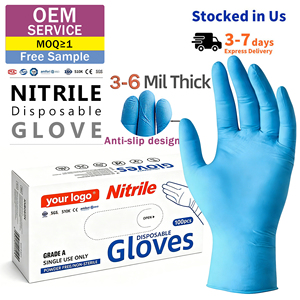 Gants d'examen en nitrile <span class=keywords><strong>bleu</strong></span> 510K, qualité alimentaire, sans poudre, sans latex, pour hôpital, manipulation des aliments, restaurant, laboratoire, nettoyage - Product Image 1