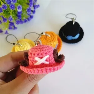 Chapeau de paille en laine crocheté à la main, thème pirates Luffy, Ace, Sabo, les trois frères, Chopper, avec pendentif créatif, bijou fantaisie - Product Image 4