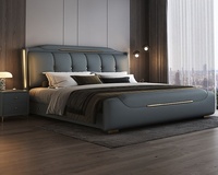 Meistverkauftes Weiches Doppelbett Hochzeits-Kunstleder Gepolstertes King Queen Beleuchtetes Bett Hochwertiges Schlafzimmer-Möbelset