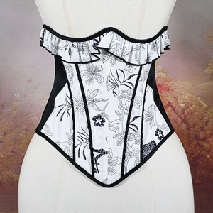 Ceinture amincissante romantique imprimée avec dentelle, 14 baleines et laçage dorsal pour un effet sablier - Product Image 5