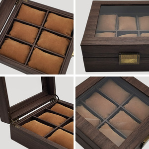 Watch Box Wooden <b>Display</b> <b>Case</b> 20.5x20.5x8.5cm 6-Slot With Glass Lid For Watch Storage - Product Image 4