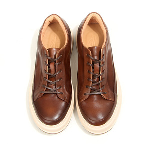 Baskets en cuir de cheval marron à lacets, semelle épaisse et rembourrée, chaussures décontractées pour jeunes - Product Image 2