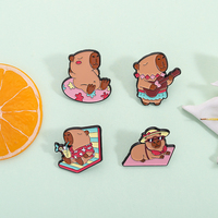 Capybara lucu Pin Enamel UNTUK LIBURAN bros logam hewan lucu bros kerah Lapel ransel hadiah perhiasan grosir