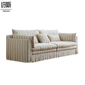 <span class=keywords><strong>Divano</strong></span> Dritto in Lino a Righe con Rivestimento Rimovibile <span class=keywords><strong>e</strong></span> Cuscini Morbidi, Stile Mid-Century per Soggiorni <span class=keywords><strong>e</strong></span> Appartamenti - Product Image 2
