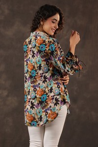 Camisa de Diseño Moderna para Mujer, con Estampado Floral, Estilo Túnica, Botones al Frente, Elegante, Casual, Manga Larga - Product Image 4
