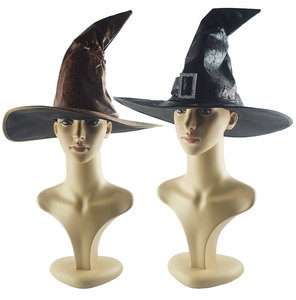 SOLPOP Halloween jeu femmes plissé sorcière <span class=keywords><strong>chapeau</strong></span> velours Faux cuir cape mascarade assistant habiller Cos Costume fête accessoire - Product Image 5