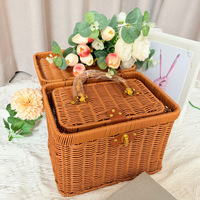 Nouveau panier de rangement carré en PP tressé, style chinois, ensemble cadeau de la Fête de la Mi-Automne, panier de courses portable pour la célébration du premier mois