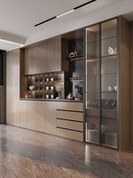 Lemari Samping Kayu Solid Stainless Steel Ramah Lingkungan Modern Tahan Lama dengan Pintu Kaca 5 Kompartemen Hemat Ruang untuk Ruang Tamu