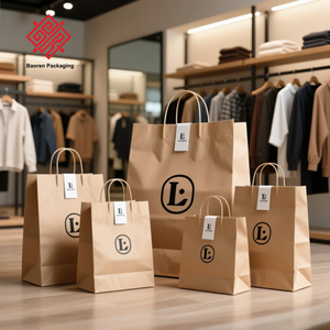 Sac à vêtements personnalisé Baoren avec logo, design promotionnel, papier artistique brun classique, matériaux recyclés, fond plat, poignée à cordon - Product Image 2