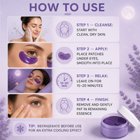 Patchs Hydrogel OEM Marque Privée pour les Yeux, Masque Apaisant à la Lavande, Patchs Gel Sous les Yeux Anti-Poches, Anti-Cernes et Anti-Rides, 60 Pièces