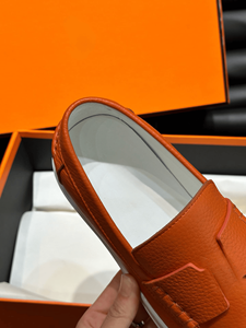 Mocasines de cuero naranja con suela blanca, estilo casual, para hombre, hermessing - Product Image 5