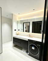 Meuble-lavabo flottant XINGRUO moderne et minimaliste noir mat avec espace intégré pour machine à laver, pour salle de bain principale