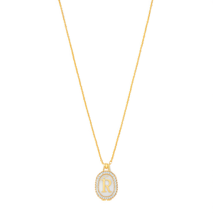 Collana con Ciondolo a Forma di Lettera R in Diamante, Taglio Ovale, Oro e Argento, Acciaio, Minimalista, Unisex, per Uso Quotidiano - Product Image 2