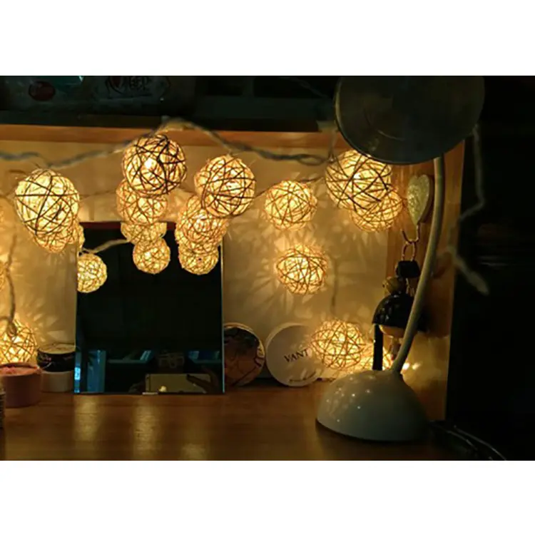 Luces LED de hadas decorativas, bolas de ratán, Navidad, vacaciones, iluminación LED, Sepa takraw, cadena de luces led