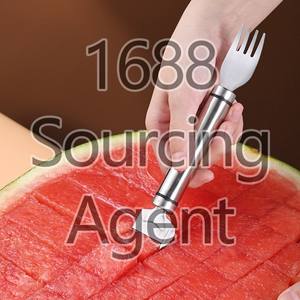 Couteau trancheur à double tête <span class=keywords><strong>en</strong></span> acier inoxydable 2-<span class=keywords><strong>en</strong></span>-1, coupe-fruits et fourchette à pastèque Gadget de <span class=keywords><strong>cuisine</strong></span> domestique - Product Image 2