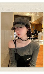 Béret d'hiver rétro japonais en daim PU avec boucle de ceinture <span class=keywords><strong>pour</strong></span> femme, artistique, tendance, respirant, taille ajustable, affine le visage - Product Image 6