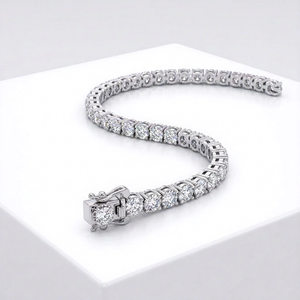 Bracelet tennis classique vintage avec diamants taille brillant, en acier inoxydable plaqué rhodium, certifié IGI, bijoux de mariage unisexe - Product Image 1