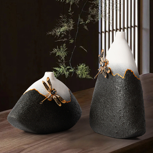 Nuevo jarrón de cerámica de estilo chino con decoración de libélulas, arreglo floral zen para sala de estar, entrada, mesa de comedor - Product Image 5