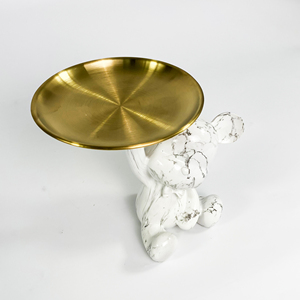 Artesanía de resina en forma de oso, adorno de estatua de escritorio, bandeja de Metal para almacenar artículos pequeños para decoración del hogar, barras que sirven dulces, aperitivos - Product Image 3