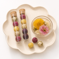 Coffret Cadeau de Thé aux Fleurs Épanouies en Tube de Verre, Lot de 3, Fait Main, Jasmin et Rose Naturels, Idéal pour Mariage, Anniversaire, Vente en Gros