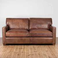 Amerikanisches Vintage L-förmiges Holz-Leder Dreisitzer-Sofa Ölgewachst Wohnzimmer Villa Hotel Zigarrenbar