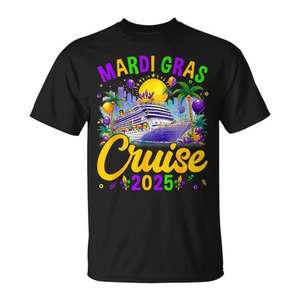 Camiseta Promocional Personalizable con Diseño de Máscara de Carnaval de Mardi Gras 2025 para Cruceros Familiares - Product Image 1