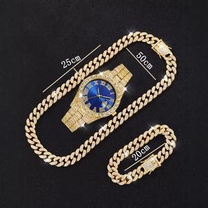 Conjunto de reloj y cadena <span class=keywords><strong>cubana</strong></span> de oro grande de metal estilo hip-hop exagerado para hombre y mujer, ideal para fiestas, reuniones anuales y ocasiones festivas. - Product Image 1