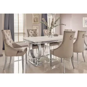 Foshan dining room furniture luxury morden dining table set silver luxury marble top dining table for home