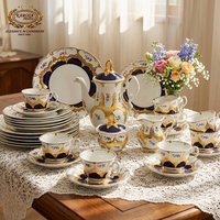 24pcs célèbre porcelaine classique populaire or café thé tasses et soucoupes ensembles de 6 de luxe avec emballage cadeau