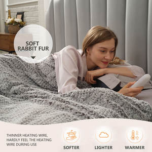 Высокое качество теплое мягкое кроличье меховое электрическое одеяло королевского размера с подогревом для зимы - Product Image 2