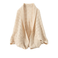 Fournisseur en gros de tricots en cachemire sur mesure – Châle 100 % cachemire léger pour femme, tricot ajouré uni, cape cardigan printemps