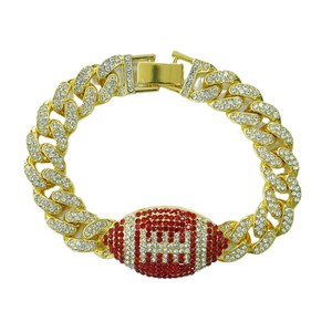 Hip Hop <b>Red</b> Rugby <b>Bracelet</b> Personality Men's Full Cuban Rugby <b>Bracelet</b> Tanjing Fashion Lijing Necklace - Product Image 3