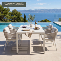 Chaise de jardin haut de gamme en corde tressée, cadre en aluminium imperméable, chaise de patio extérieure avec coussins profonds pour la vente en gros aux centres de villégiature