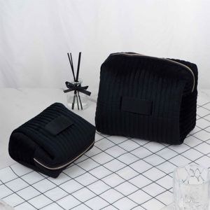 High Quality Custom Logo Travel Toiletry Storage <b>Bag</b> <b>Large</b> Capacity Pillow Striped Velvet Makeup Pouch <b>Cosmetic</b> <b>Bag</b> - Product Image 3