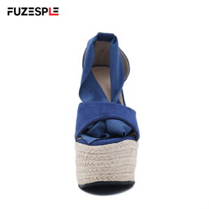 Nuova moda estiva sandali tacco alto con cinturini avvolgenti alla caviglia e spicchi in corda di canapa da 16cm espadrillas con plateau sandali con zeppa - Product Image 3