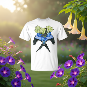 T-shirt con stampa digitale di uccelli a coda di rondine, glorie mattutine e trombe d'angelo, unisex, girocollo, manica corta, per adulti - Product Image 4