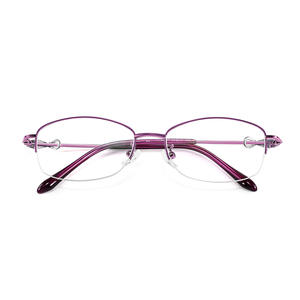 Guoda Optics Monturas de gafas ovaladas semirrígidas para mujer, montura metálica retro de medio marco, anti-UV para adultos, modelo 34227 - Product Image 1