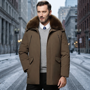 Bomarey Men's Longline Faux <b>Fur</b> <b>Trim</b> Zipper Closure Down Jacket Streetwear Warm Winter Outerwear - Product Image 3