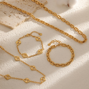 Stainless Steel Necklace And <b>Bracelet</b> <b>Set</b> Geometric Chain Jewelry Unisex Fashion Accessory - Product Image 2