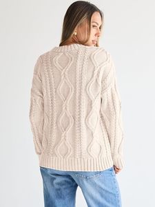 Pulls décontractés surdimensionnés en maille torsadée à col rond pour femmes - <span class=keywords><strong>Pull</strong></span> chaud avec possibilité de personnalisation - Product Image 3