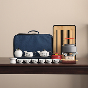 Portable Travel Tea <b>Set</b> Porcelain 4 Person Outdoor Camping Tea Tray With <b>Teapot</b> Teacups Stainless Steel Eco Friendly - Product Image 4