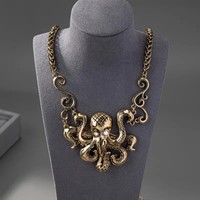 Hip Hop Argent Poulpe Pendentif Collier Vintage Personnalisé Creative Eau Diamant En Alliage De Zinc Cou Décoration Vintage Collier